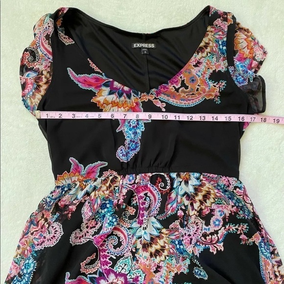 Express Colorful Floral Paisley Short Flutter Sleeve Flowy Dress Women’s Small - Picture 7 of 8